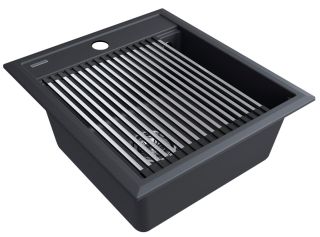 Комплект Paulmark: мойка Stepia 45 и ролл-мат Step PM114651-BLM+R375-BS чёрный металлик/брашированная нержавеющая сталь